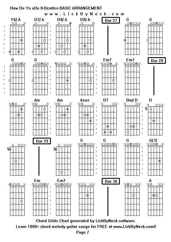 Chord Grids Chart of chord melody fingerstyle guitar song-How Do Yo uDo It-Beatles-BASIC ARRANGEMENT,generated by LickByNeck software.